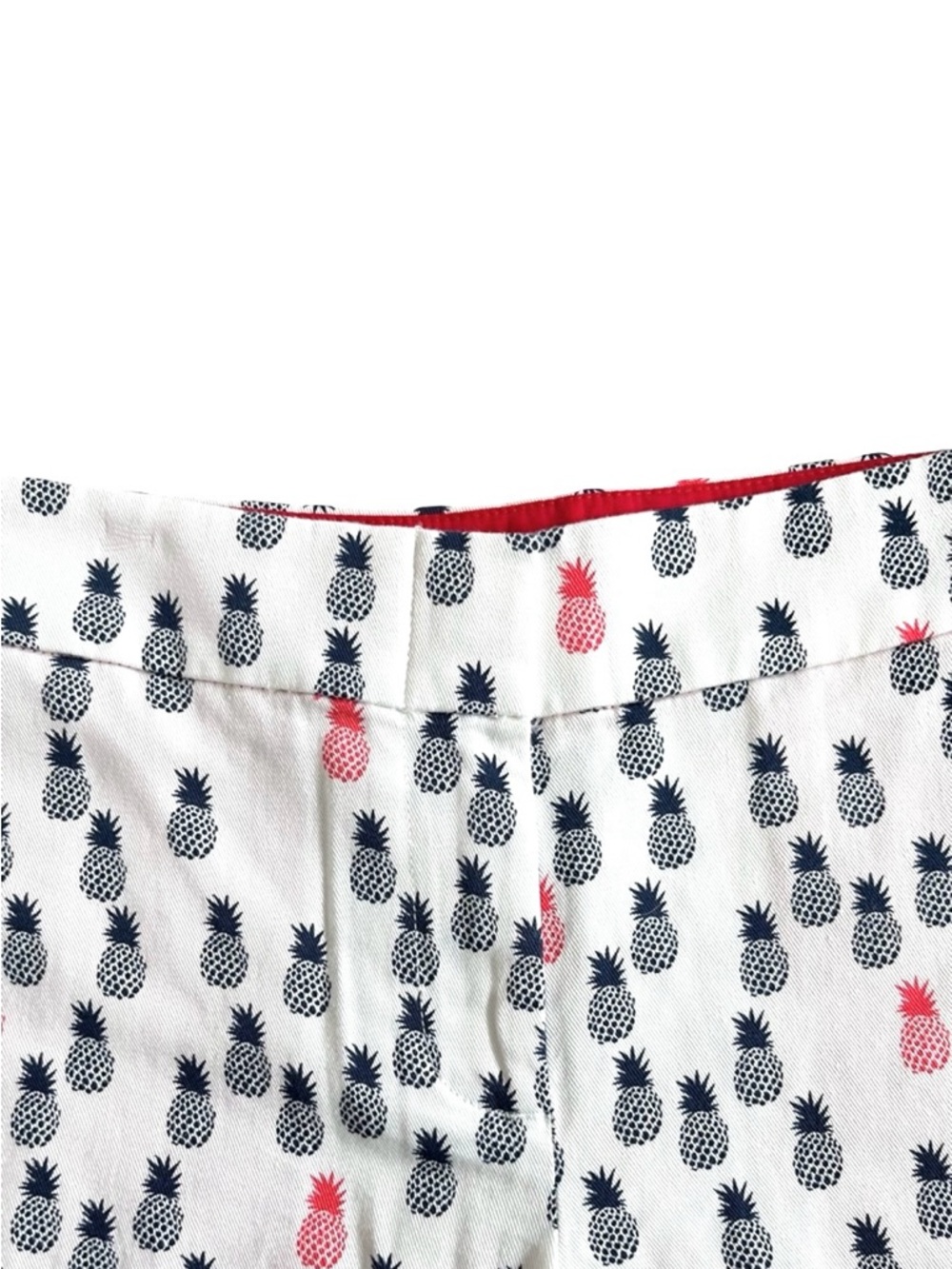 J. Crew Womens Chino White with Navy Blue & Coral Pineapple Print Shorts Size 12 - Picture 3 of 11
